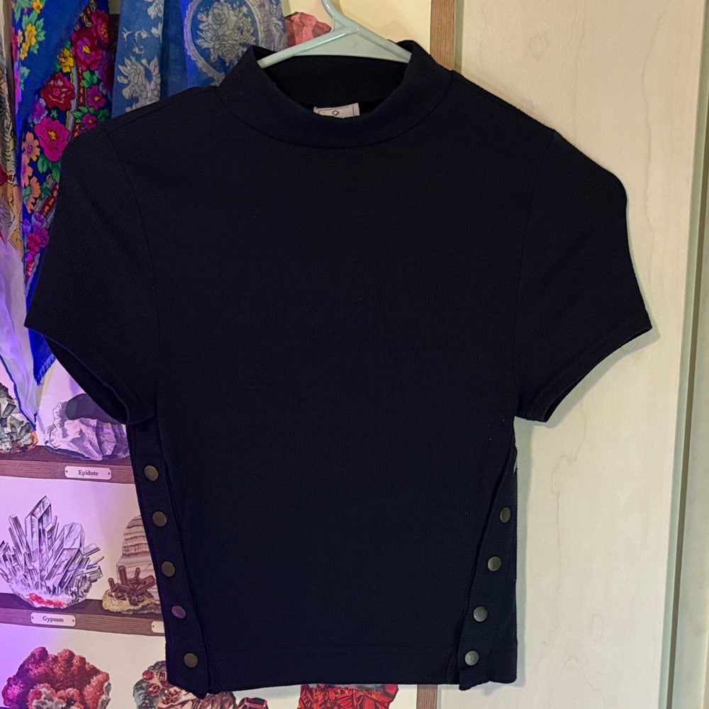 Free People Black Button-Detail Women's Top
